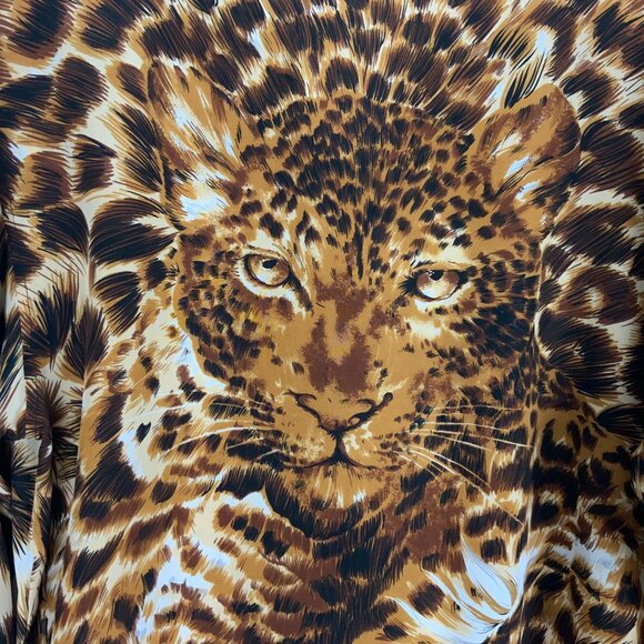 Vintage Fu Da Silk Animal Leopard Tiger Print & Face Blouse Sz M - Picture 9 of 16